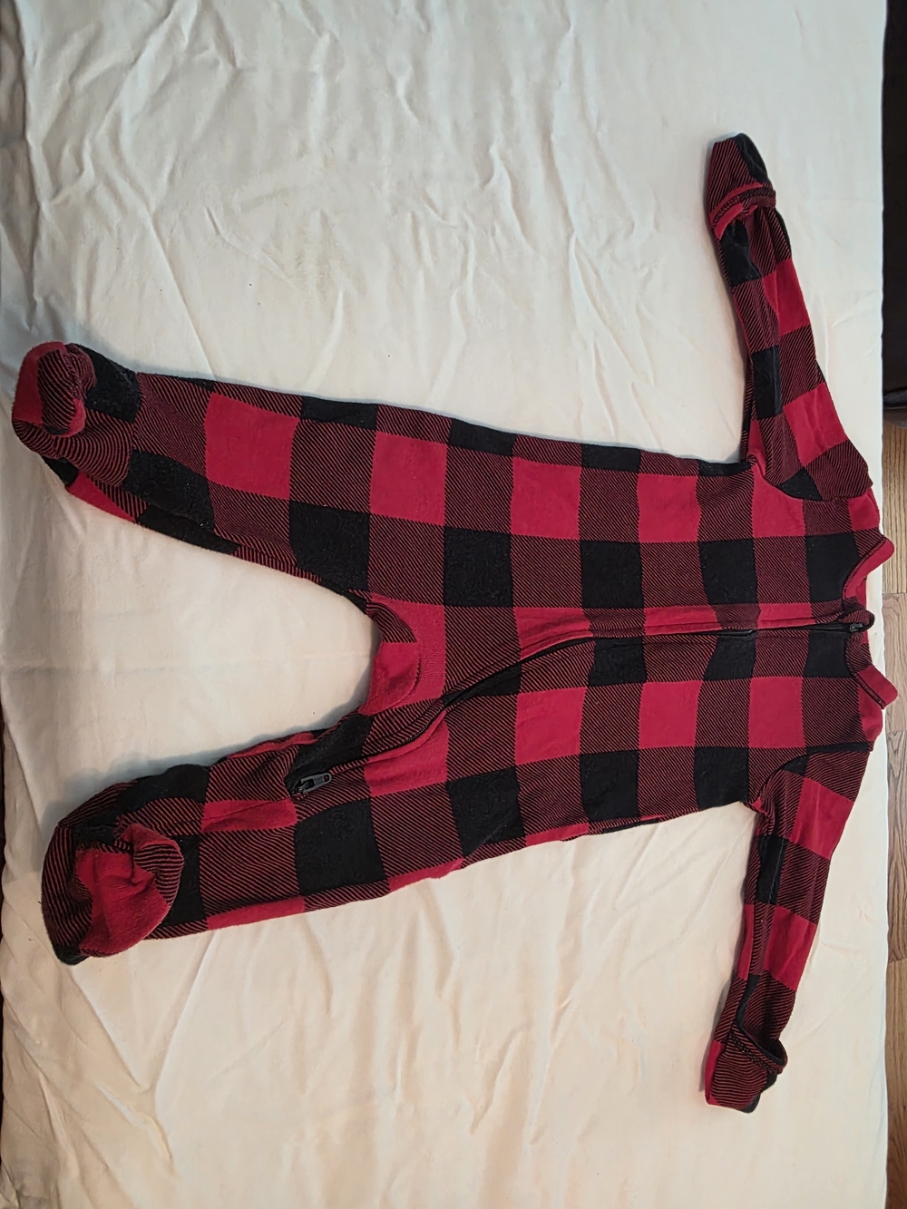 Old Navy Red and Black Buffalo Plaid Footed Sleepsuit